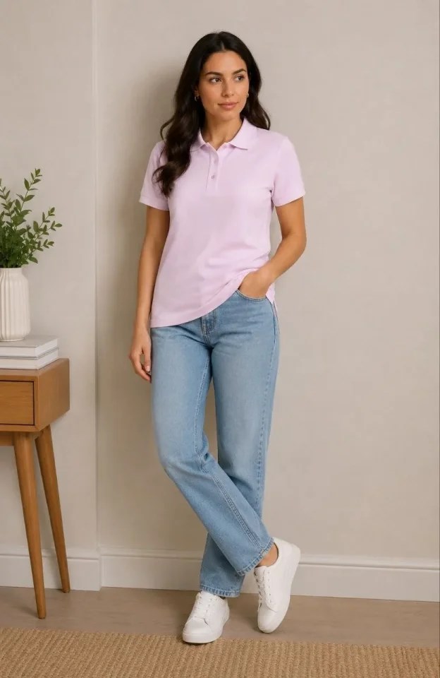 Polo Yaka Pike Kumaş Düğmeli Basic Tişört Günlük Rahat - Pembe