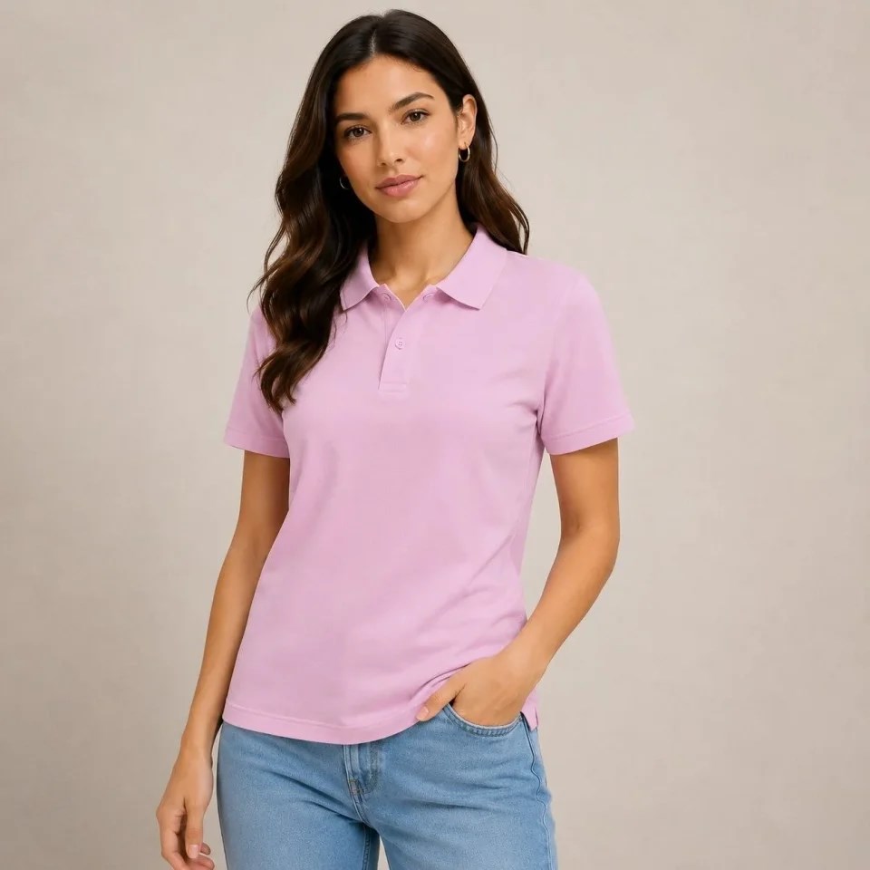 Polo Yaka Pike Kumaş Düğmeli Basic Tişört Günlük Rahat - Pembe