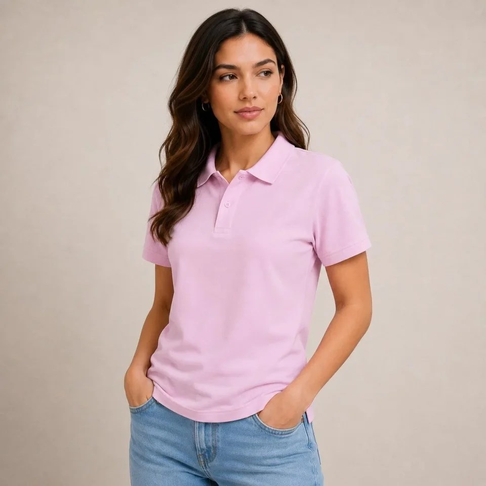 Polo Yaka Pike Kumaş Düğmeli Basic Tişört Günlük Rahat - Pembe