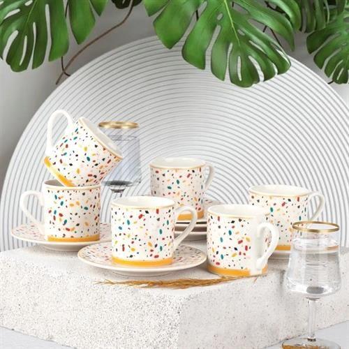 Porsima Colorful 6 Kişilik Porselen Kahve Fincan Takımı 100 Ml Porsima TE-028 Colorful