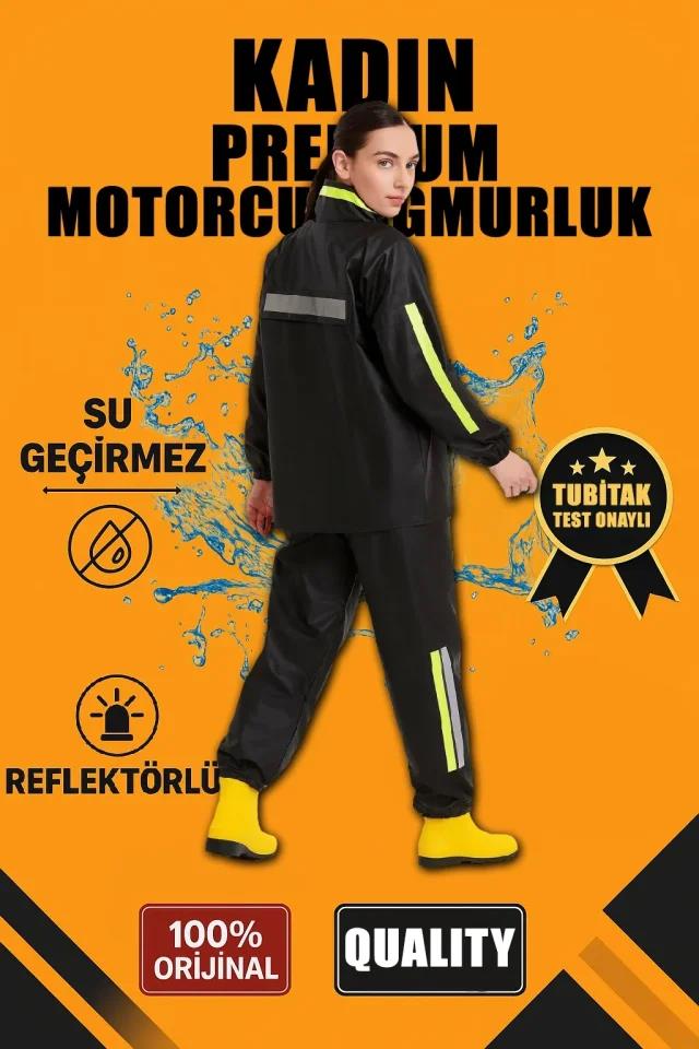 Premium Motorcu Kurye Yağmurluk Takım Su Geçirmez PVC Kumaş Reflektörlü TÜBİTAK Onaylı - Siyah