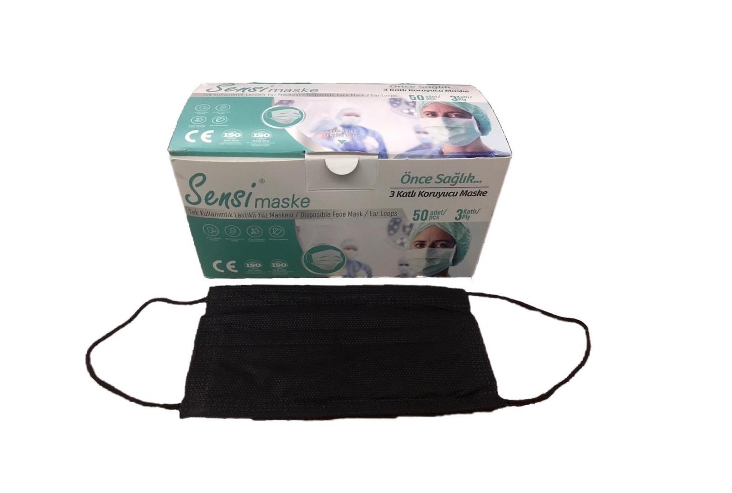 S-015   SENSİ DEMİRLİ YÜZ MASKESİ 50li - Siyah