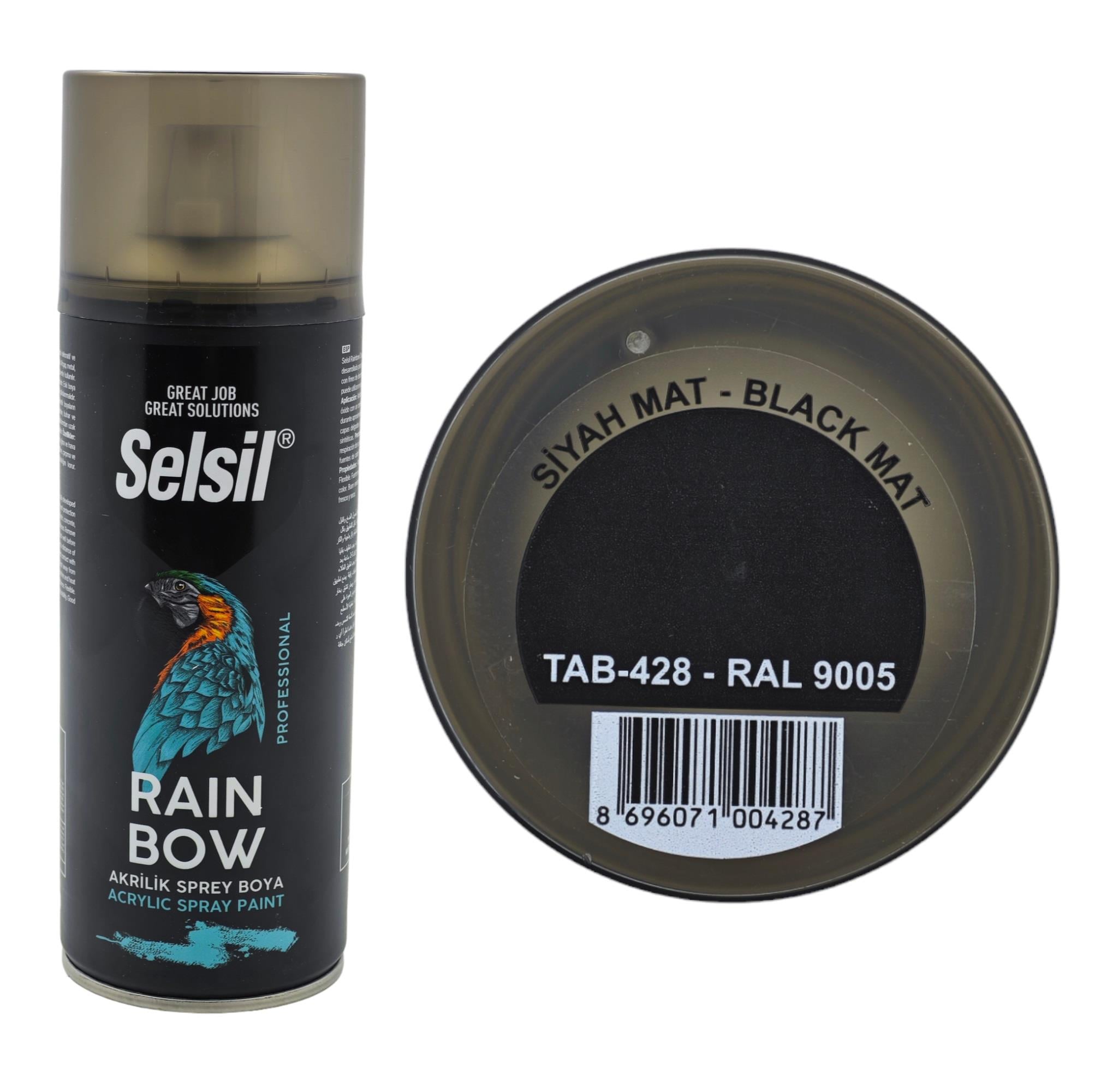 TAB-428   SELSİL RAINBOW AKRİLİK SPREY BOYA 400ml - Siyah Mat