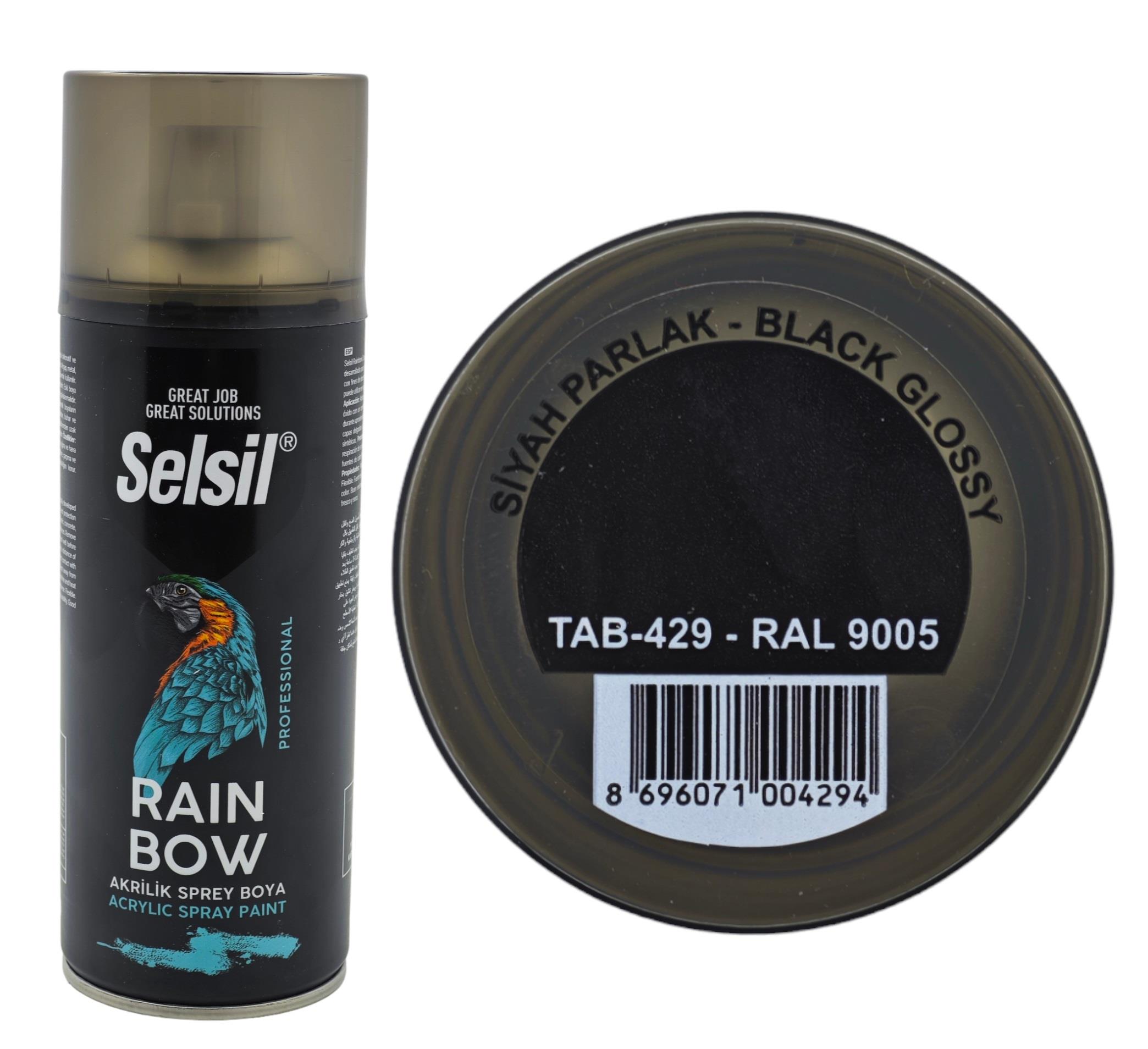 TAB-429   SELSİL RAINBOW AKRİLİK SPREY BOYA 400ml - Siyah Parlak
