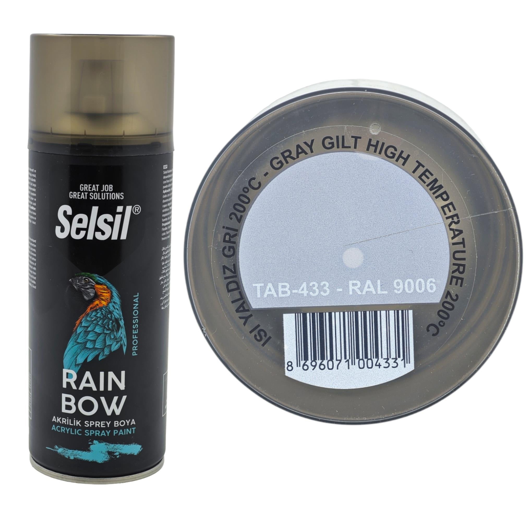 TAB-433   Selsil Raınbow Akrilik Sprey Boya 400ml - 200° Isı Yaldız Gri
