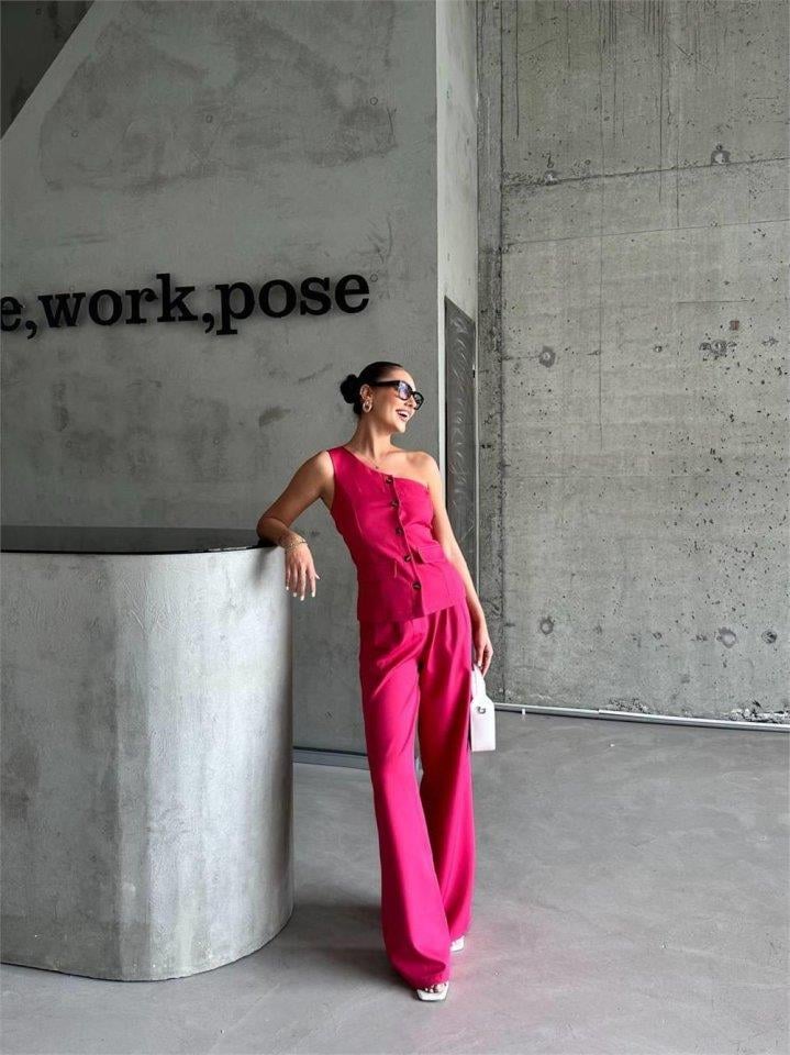 TEK KOL YELEK - PANTOLON TAKIM ATLAS - Fuşya