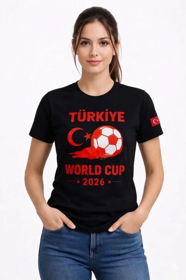 Türkiye World Cup 2026 Baskılı Tişört Futbol Temalı Forma T-Shirt - Siyah