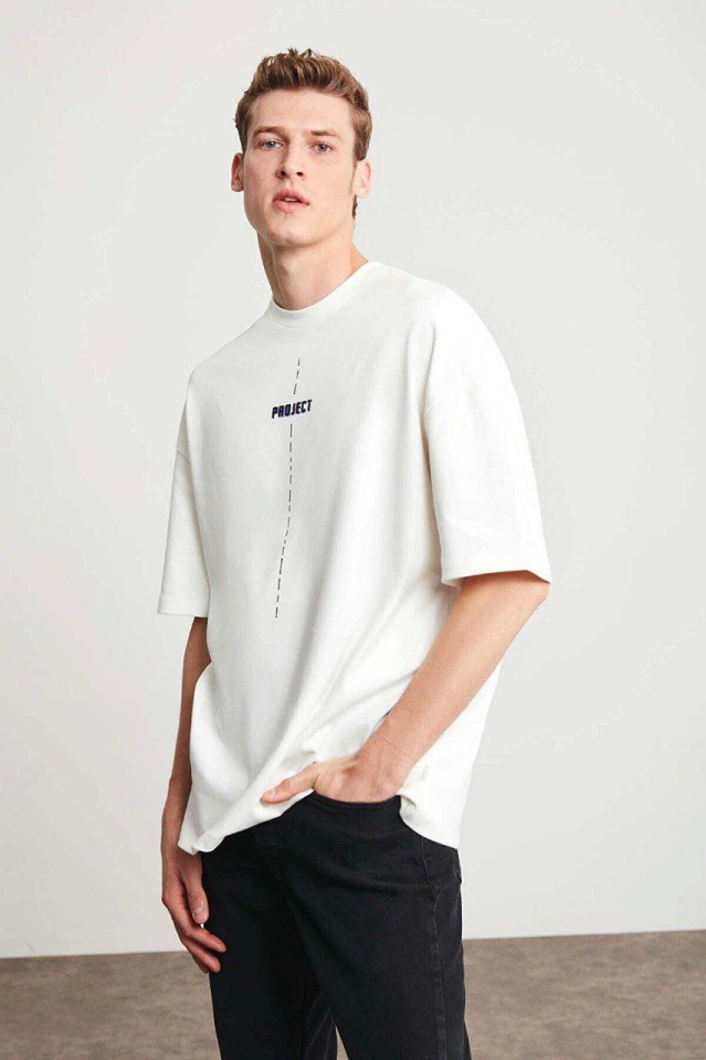 Unisex Baskılı Oversize T-Shirt - Beyaz