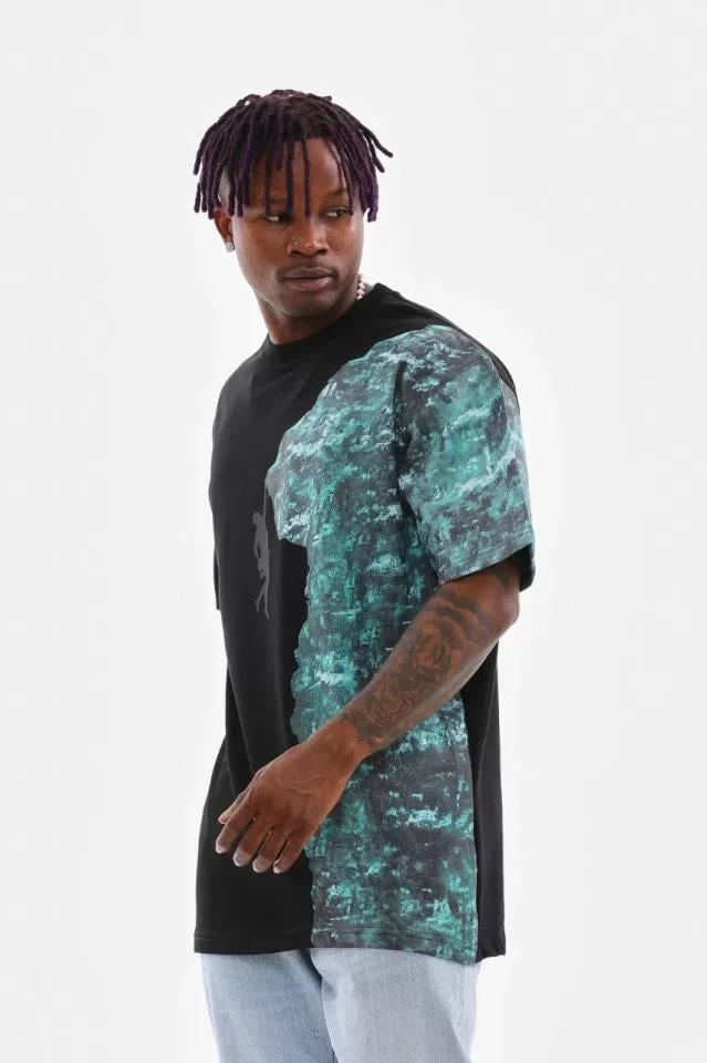 Unisex Bisiklet Yaka Baskılı Oversize T-Shirt - Beyaz