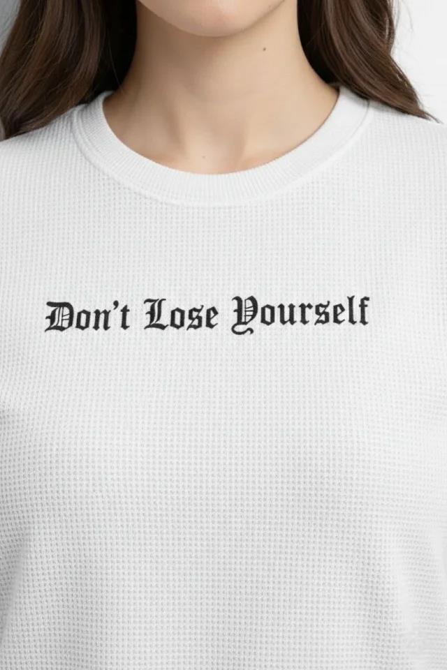 Wafıl Kumaş Tişört Regular Kalıp Bisiklet Yaka Baskılı Günlük Basic T-Shirt - Beyaz