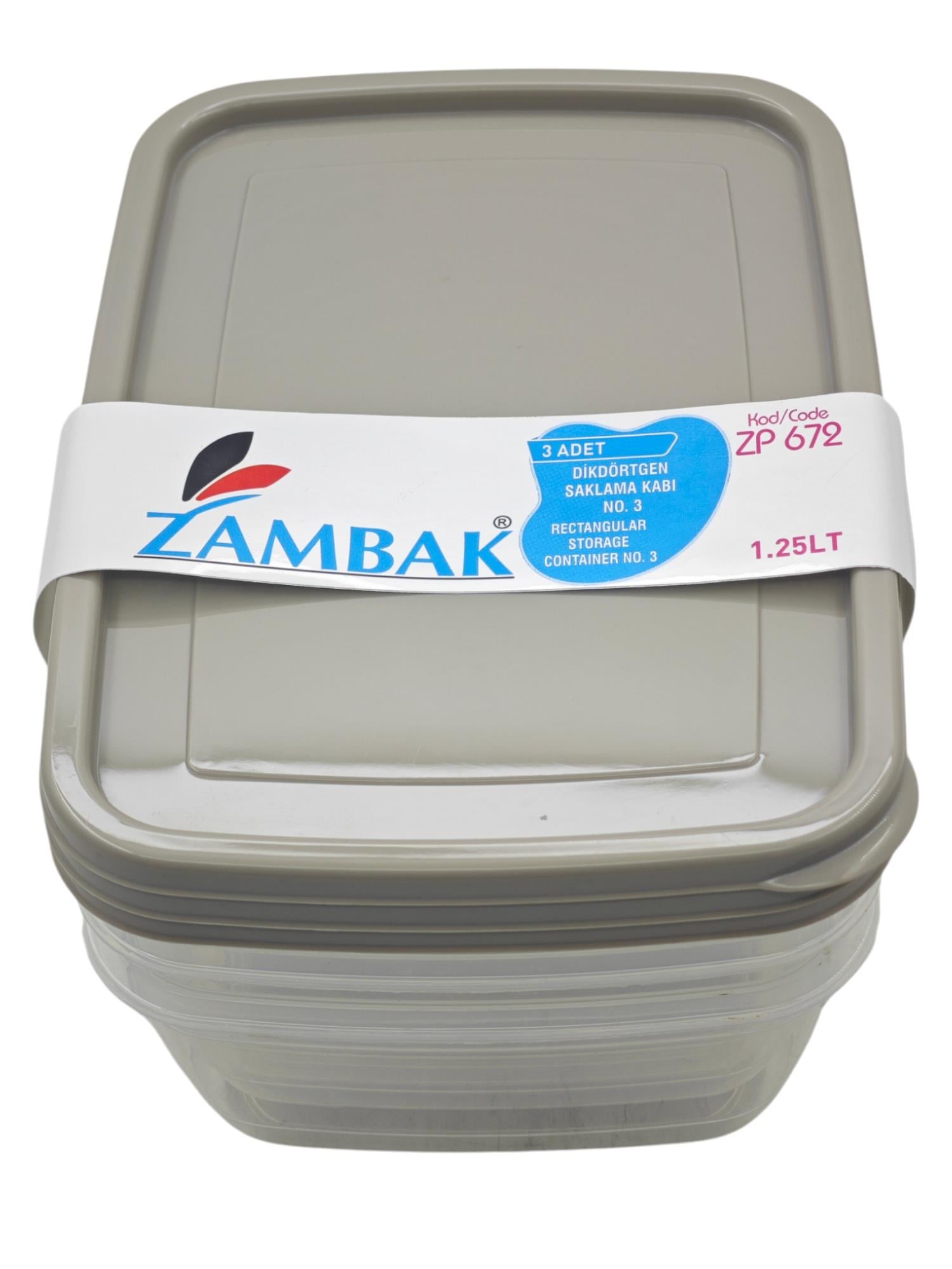 ZP672   Zambak Plastik Dikdörtgen Saklama Kabı 3lü 1.25lt