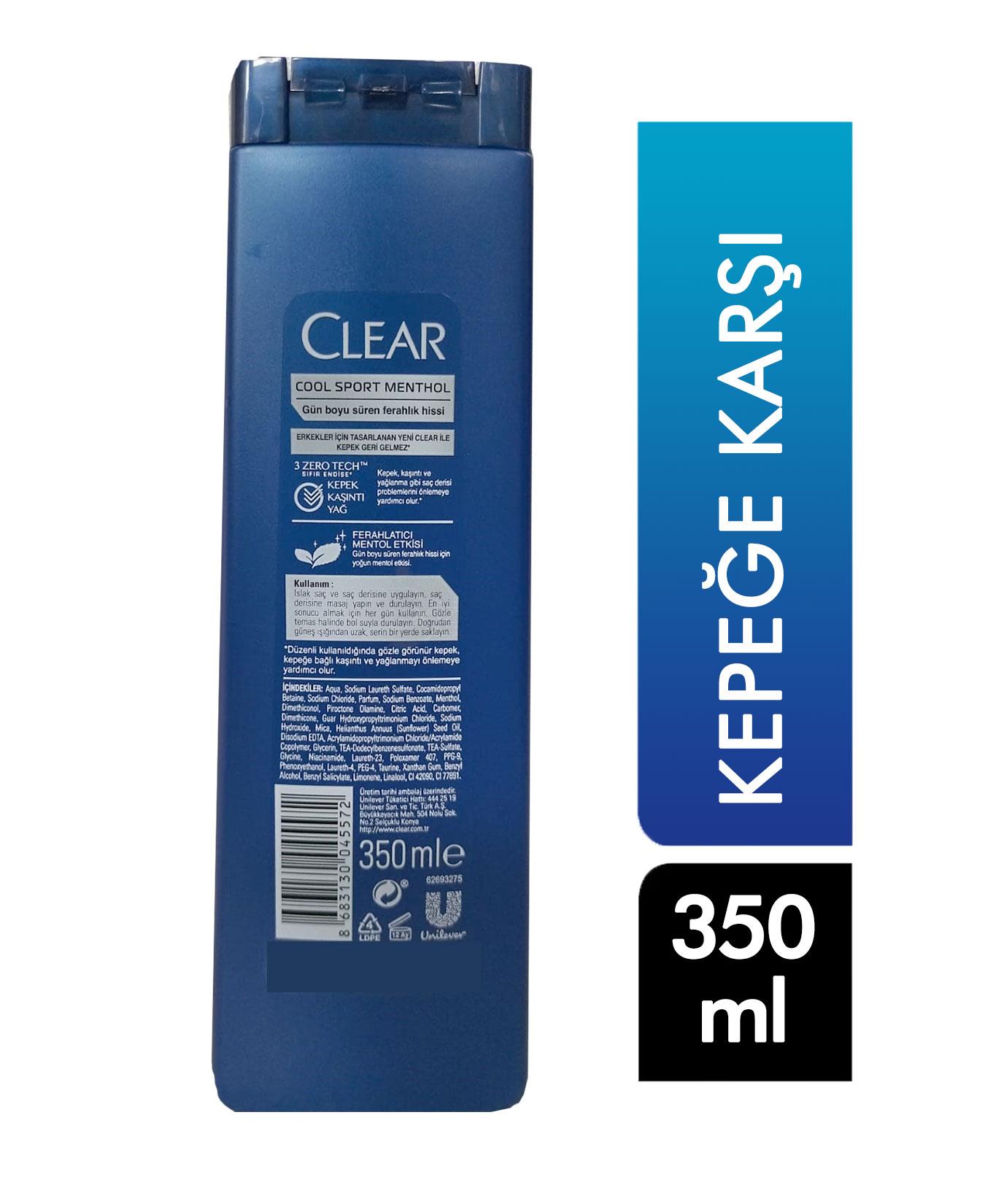 Clear 350 Ml Şamp. Men Cool Sport Menthol