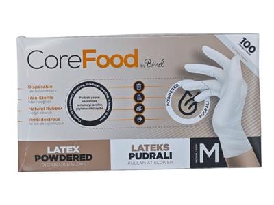 0446   CoreFood Pudralı Lateks Muayene Eldiveni (M) - Beyaz