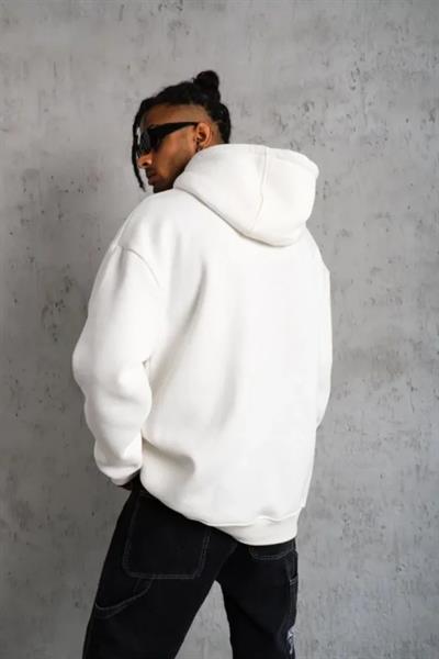 3 İplik Kapşonlu Sweatshirt Hoodie - Beyaz