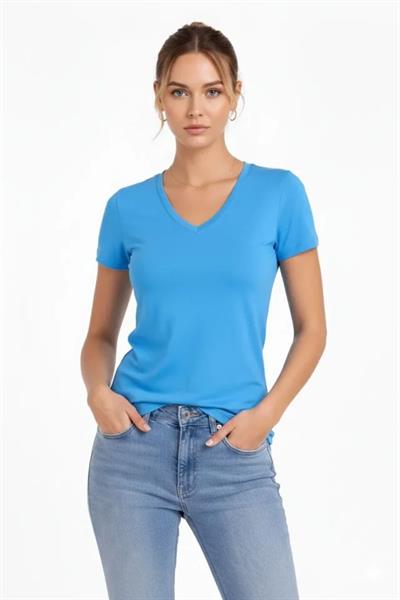 3lü V Yaka Tişört – Kısa Kollu Yazlık Slim Fit Body - Pembe, Açık Mavi, Ekru