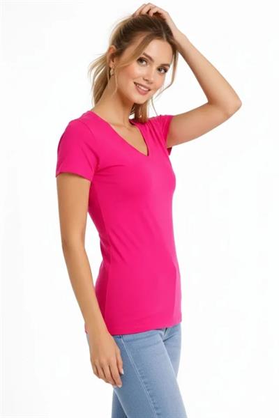 3lü V Yaka Tişört – Kısa Kollu Yazlık Slim Fit Body - Pembe, Açık Mavi, Ekru