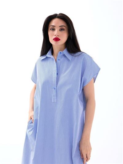 7450 ELBİSE-MAVİ BEYAZ ÇİZGİLİ