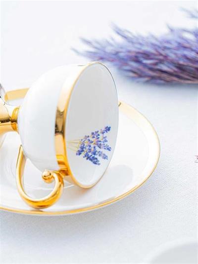 Acar Miranda Beyaz 6 Kişilik Porselen Kahve Fincanı Takımı Gold - 90 Ml