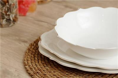 Arow Pink&More Altın Yaldızlı Beyaz 3Lü Tabak Kase Servis Seti