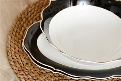 Arow Pink&More Altın Yaldızlı Siyah 3Lü Tabak Kase Servis Seti