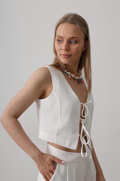 Bağlamalı Yelek - Beyaz