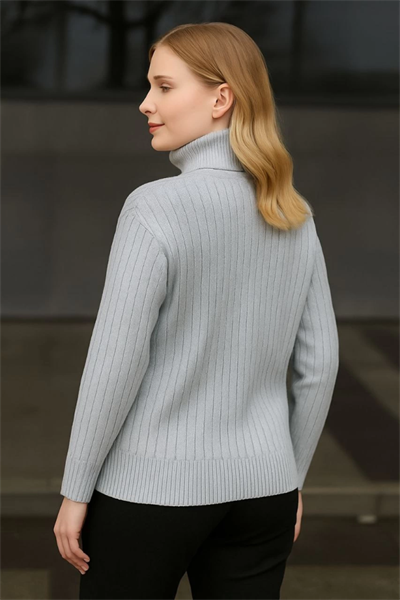 Balıkcı Yaka Bağazlı Triko Kazak Pamuklu Kalın Fitilli Dokuma - Gri