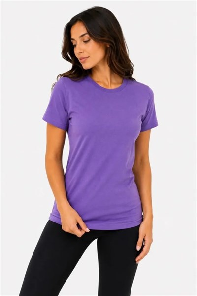 Basic Tişört Bisiklet Yaka Kısa Kol Günlük Yazlık Slim Fit T-Shirt - Mor