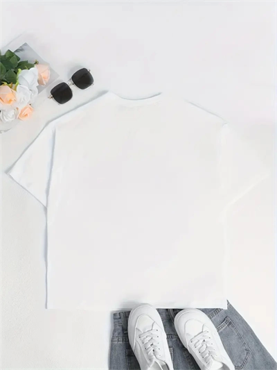 Baskılı Oversize Bisiklet Yaka T-shirt - Beyaz