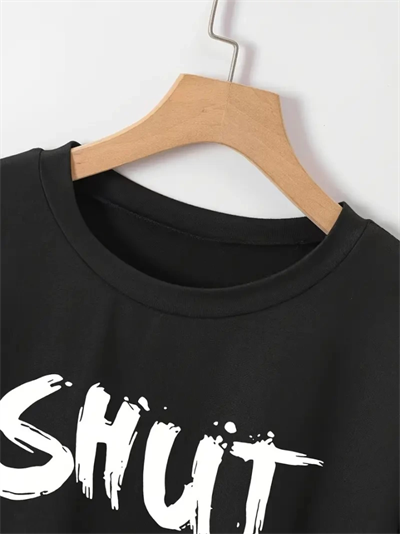 Baskılı Oversize Bisiklet Yaka T-shirt - Siyah