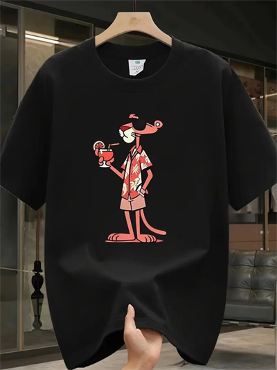 Baskılı Oversize Bisiklet Yaka T-shirt - Siyah