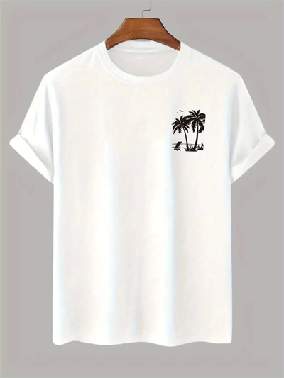 Baskılı Oversize Bisiklet Yaka T-shirt - Beyaz