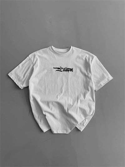 Baskılı Oversize Bisiklet Yaka T-shirt - Beyaz