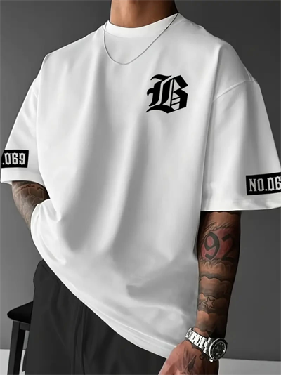 Baskılı Oversize Bisiklet Yaka T-shirt - Beyaz