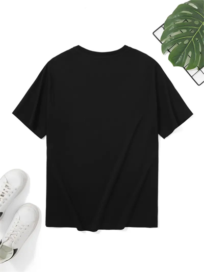 Baskılı Oversize Bisiklet Yaka T-shirt - Siyah