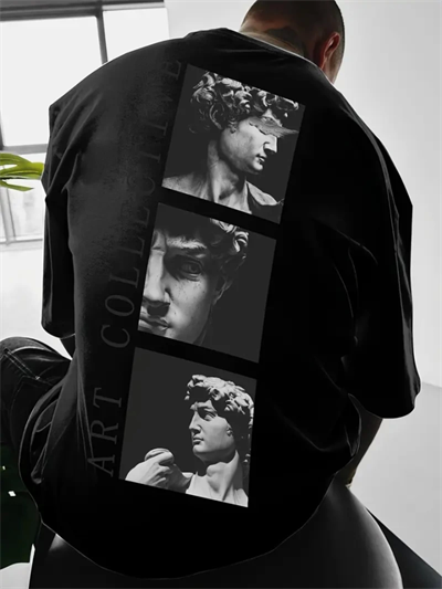 Baskılı Oversize Bisiklet Yaka T-shirt - Siyah