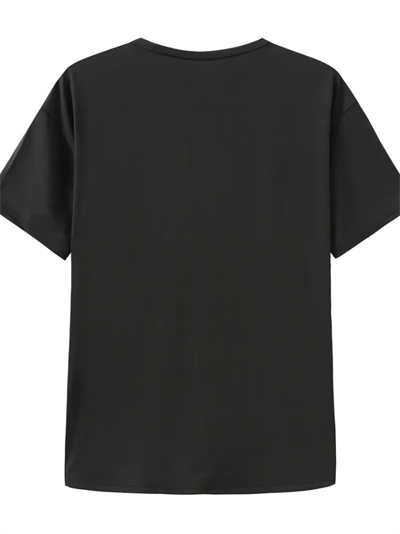 Baskılı Oversize Bisiklet Yaka T-shirt - Siyah