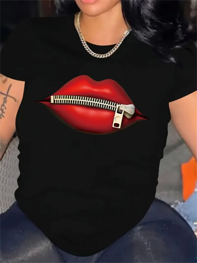 Baskılı Oversize Bisiklet Yaka T-shirt - Siyah