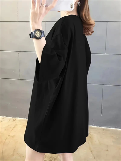 Baskılı Oversize Bisiklet Yaka T-shirt - Siyah