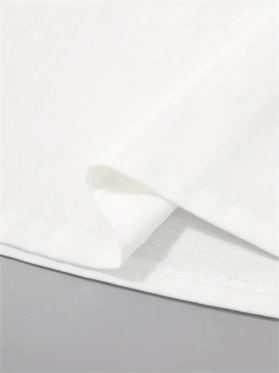 Baskılı Oversize Bisiklet Yaka T-shirt - Beyaz