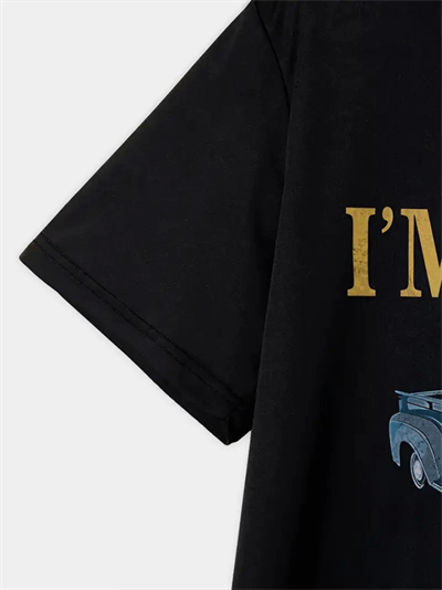 Baskılı Oversize Bisiklet Yaka T-shirt - Siyah