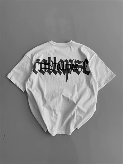 Baskılı Oversize Bisiklet Yaka T-shirt - Beyaz