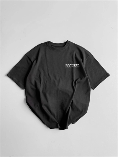 Baskılı Oversize Bisiklet Yaka T-shirt - Siyah