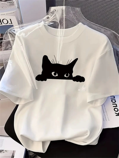 Baskılı Oversize Bisiklet Yaka T-shirt - Beyaz