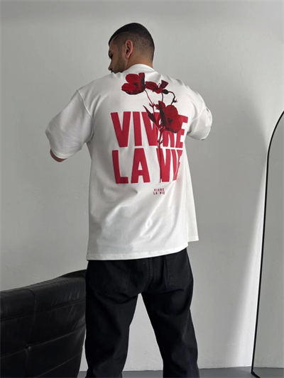 Baskılı Oversize Bisiklet Yaka T-shirt - Beyaz