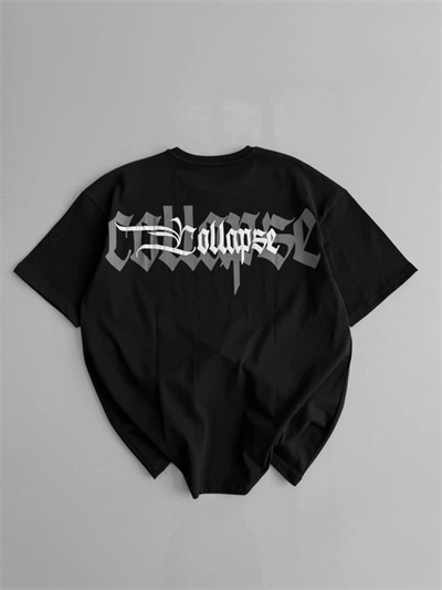 Baskılı Oversize Bisiklet Yaka T-shirt - Siyah