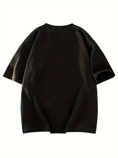 Baskılı Oversize Bisiklet Yaka T-shirt - Siyah