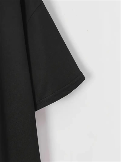 Baskılı Oversize Bisiklet Yaka T-shirt - Siyah