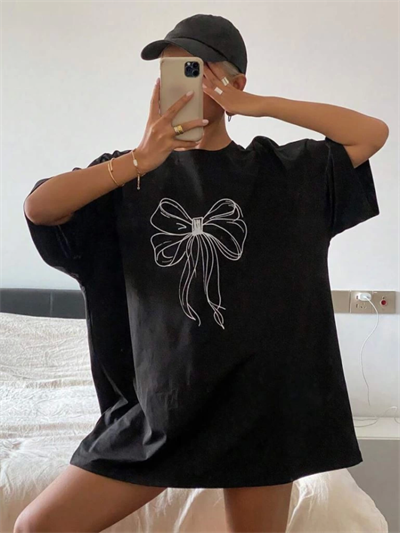 Baskılı Oversize T-shirt - Siyah