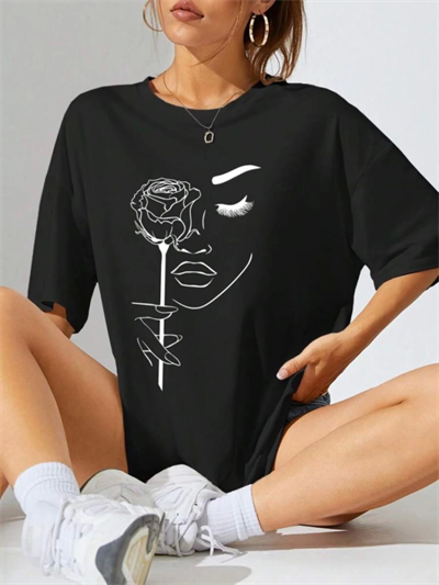 Baskılı Oversize T-shirt - Siyah