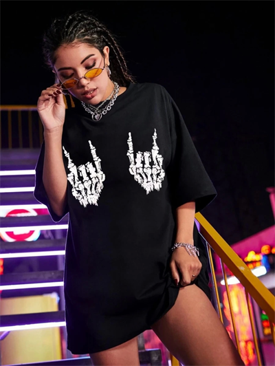 Baskılı Oversize T-shirt - Siyah